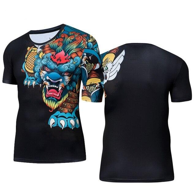 T-Shirt ajusté à manches courtes motif tigre chinois pour MMA ou fitness