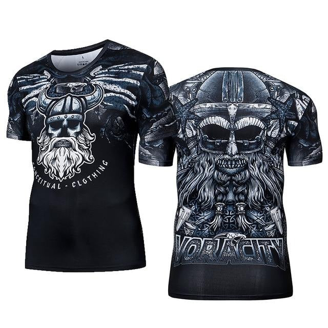 T-Shirt ajusté à manches courtes motif viking pour MMA ou fitness