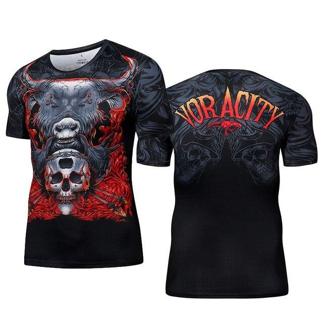 T-Shirt ajusté à manches courtes motif minotaure pour MMA ou fitness