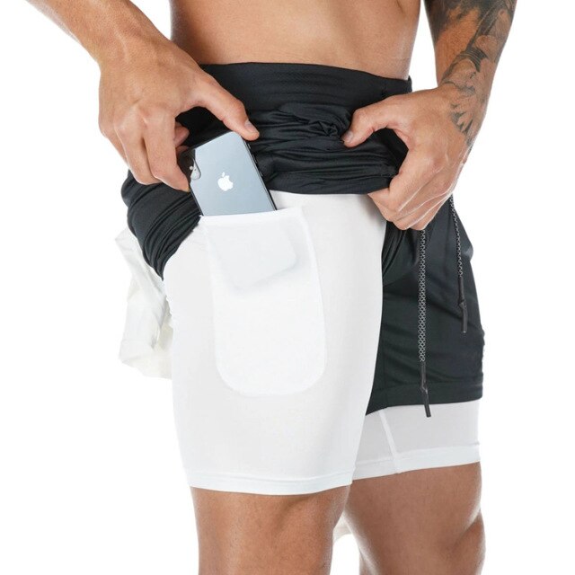 Short court 2 en 1 noir et blanc pour crossfit, calisthenics ou fitness
