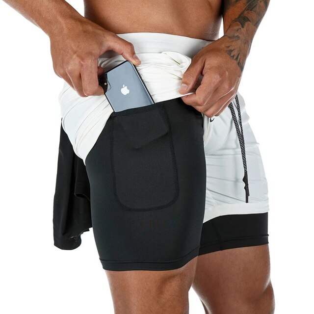 Short court 2 en 1 blanc et noir pour crossfit, calisthenics ou fitness