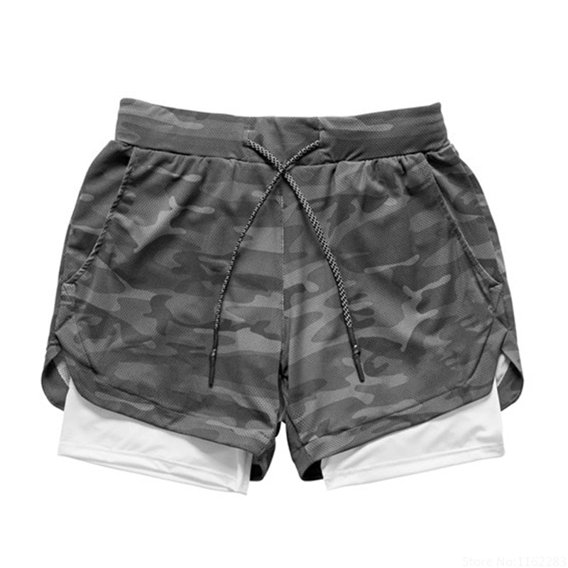 Short court 2 en 1 camouflé gris et blanc pour crossfit, calisthenics ou fitness