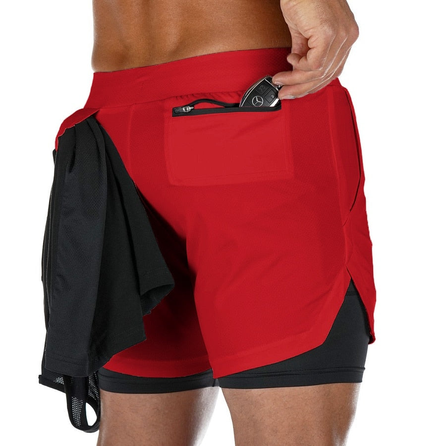 Short court 2 en 1 rouge et noir pour crossfit, calisthenics ou fitness