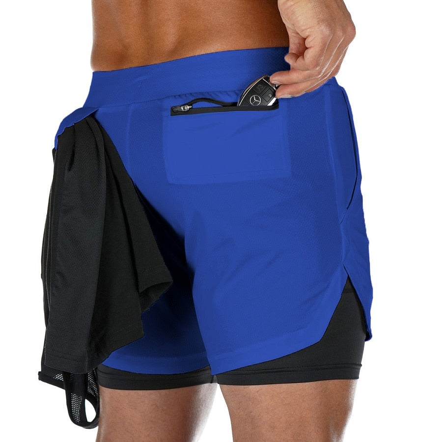 Short court 2 en 1 bleu et noir pour crossfit, calisthenics ou fitness