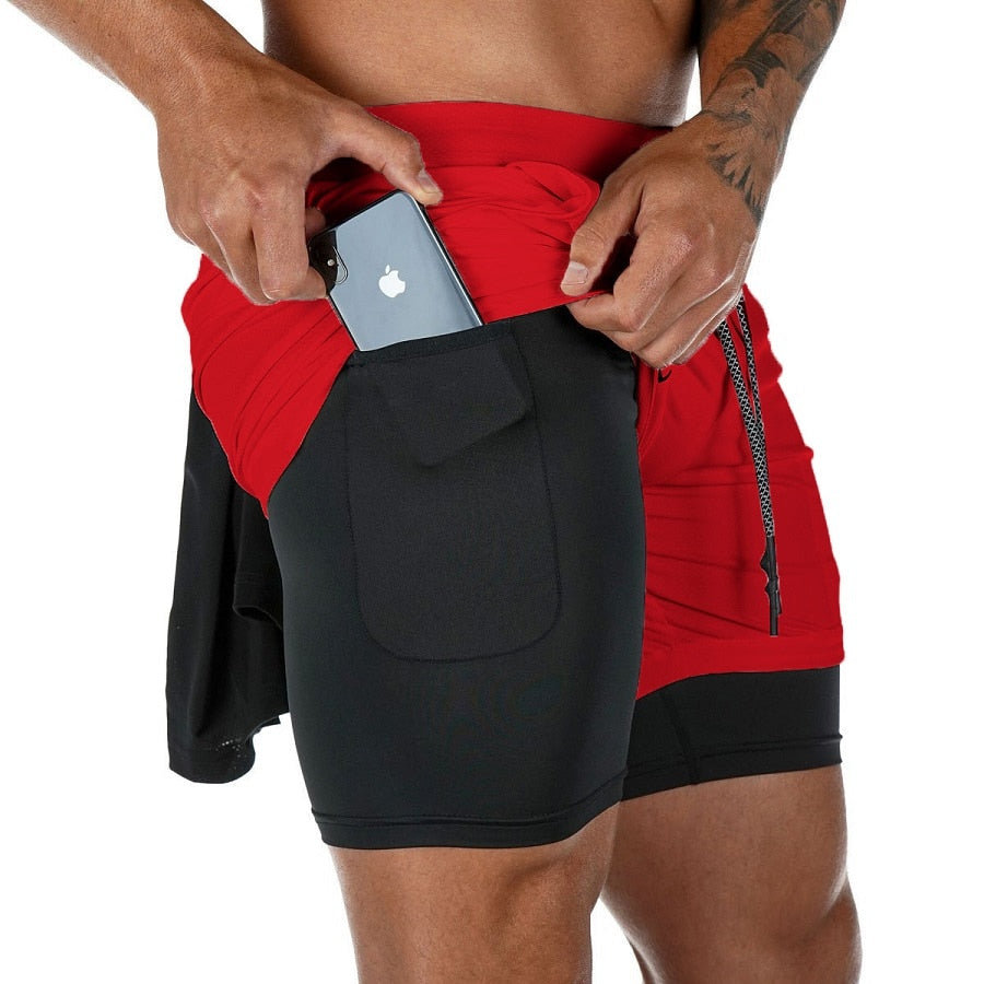 Short court 2 en 1 rouge et noir pour crossfit, calisthenics ou fitness