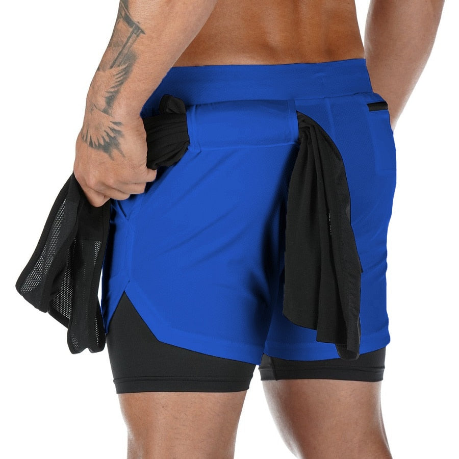 Short court 2 en 1 bleu et noir pour crossfit, calisthenics ou fitness