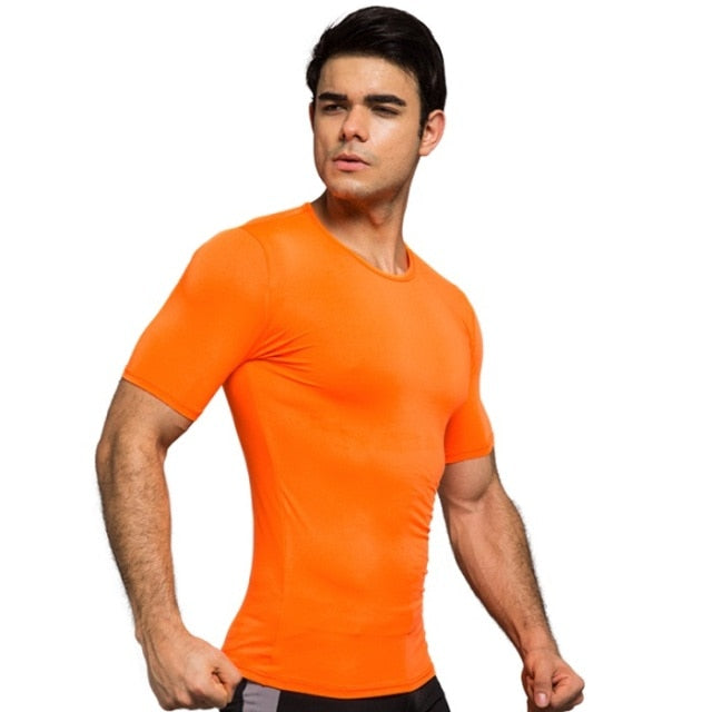 T-Shirt ajusté à manches courtes orange pour crossfit, calisthenics ou fitness