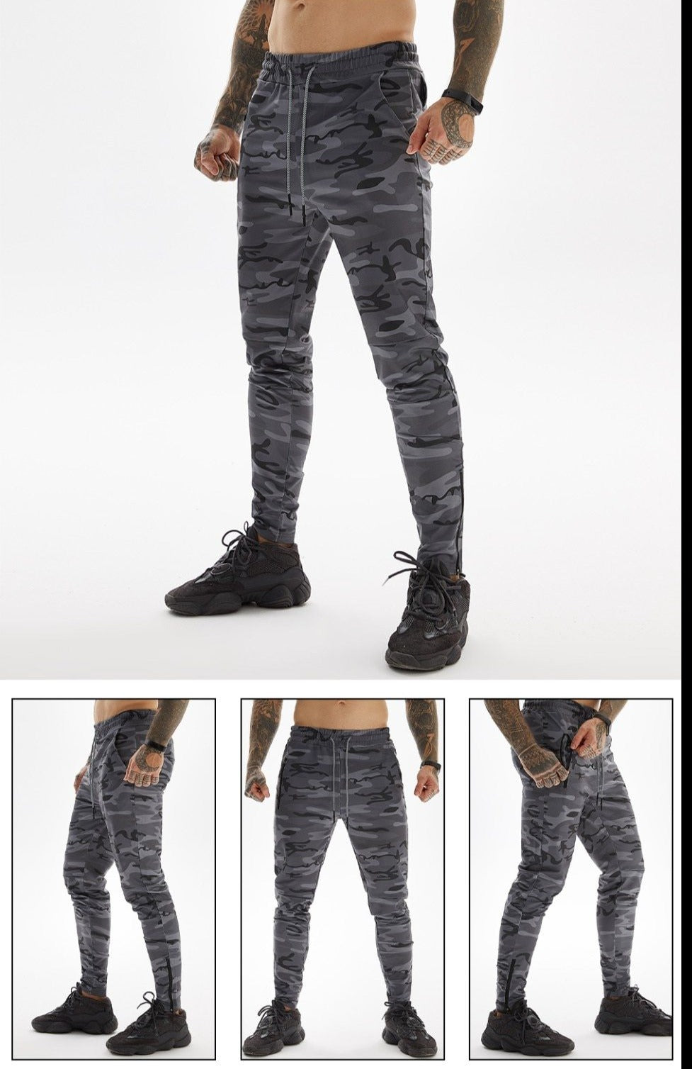Jogging premium tapered camouflé gris pour crossfit, calisthenics ou fitness