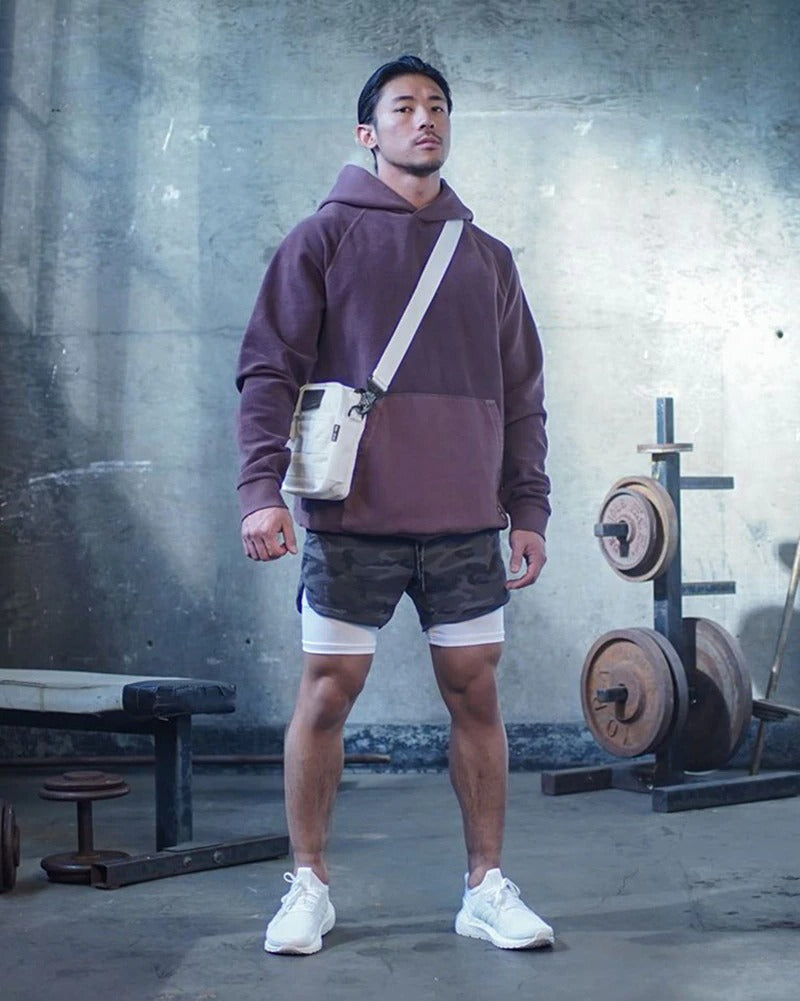 Short court 2 en 1 camouflé gris et blanc pour crossfit, calisthenics ou fitness