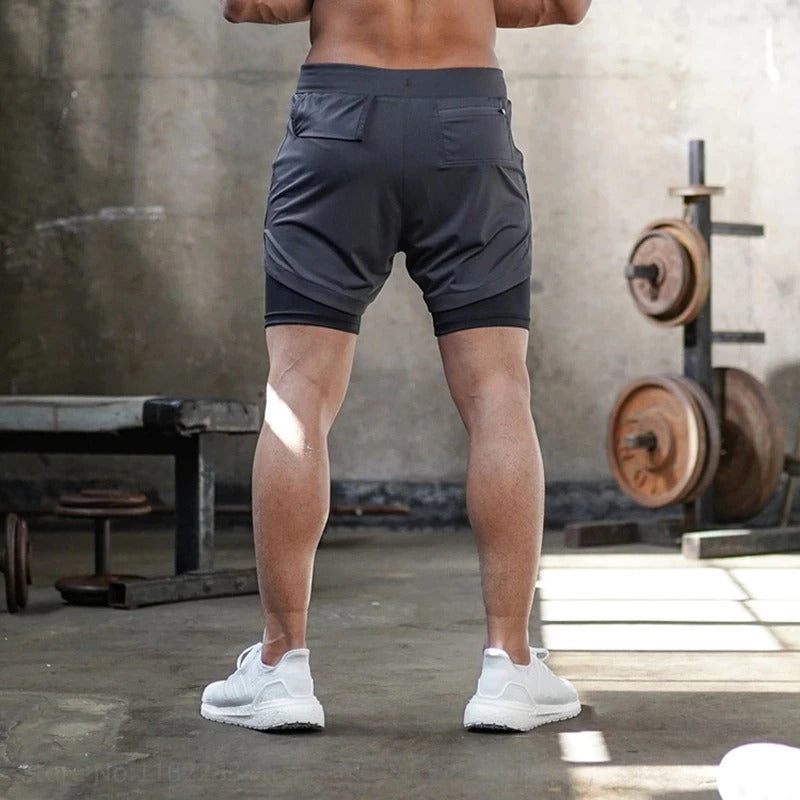 Short court 2 en 1 gris anthracite et noir pour crossfit, calisthenics ou fitness