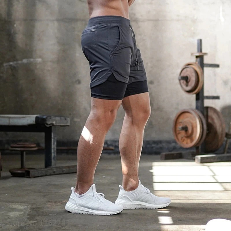 Short court 2 en 1 gris anthracite et noir pour crossfit, calisthenics ou fitness
