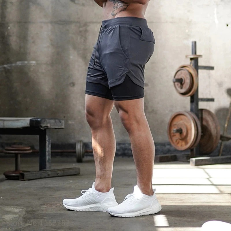 Short court 2 en 1 gris anthracite et noir pour crossfit, calisthenics ou fitness