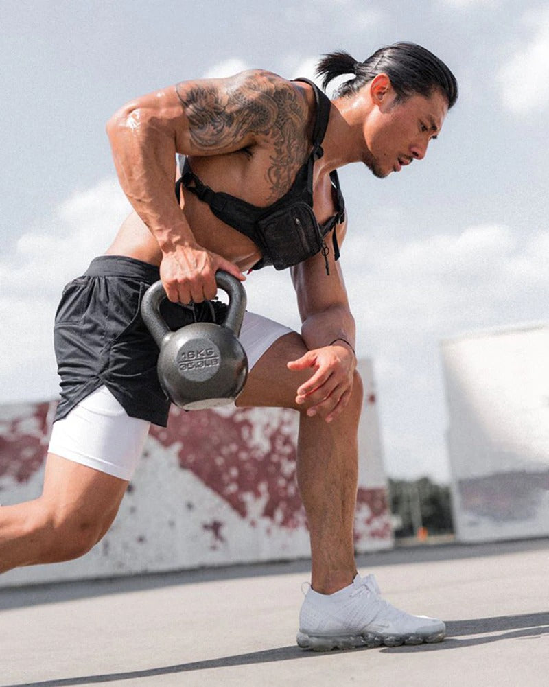 Short court 2 en 1 noir et blanc pour crossfit, calisthenics ou fitness