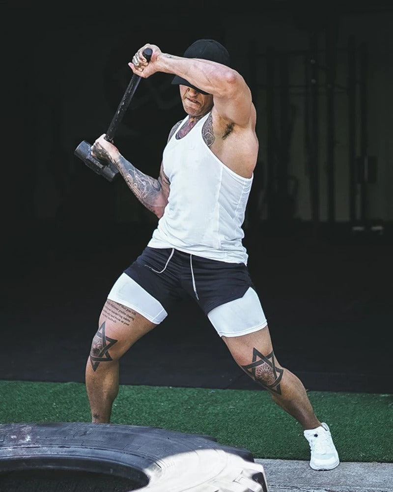 Short court 2 en 1 noir et blanc pour crossfit, calisthenics ou fitness
