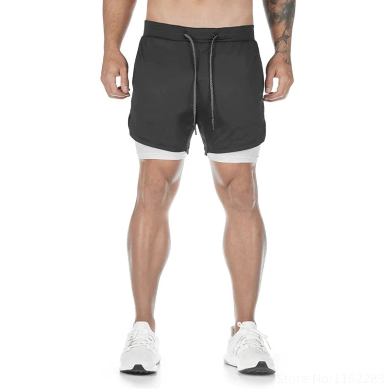 Short court 2 en 1 noir et blanc pour crossfit, calisthenics ou fitness